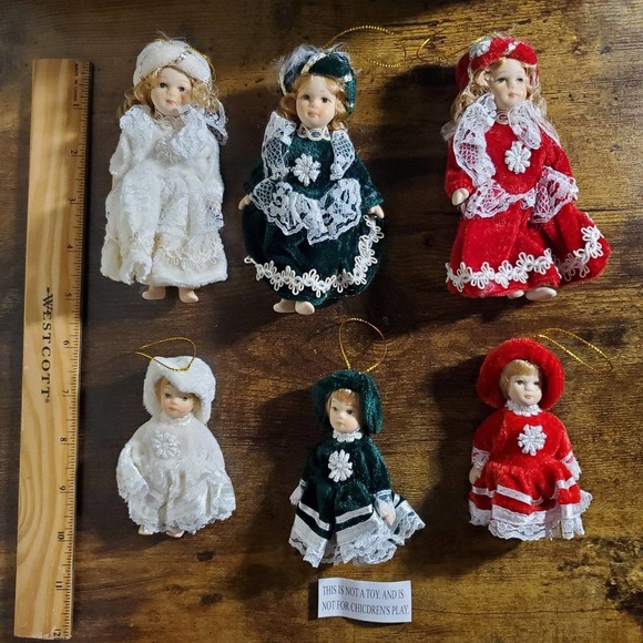 Vintage Porcelain Victorian Christmas Tree Ornament Dolls NIB Complete 8 pieces - Picture 2 of 8